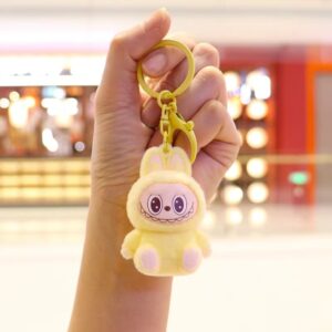 Labubu Mini Keychain (6.0cm x 4.2cm) – Flocked Cute Collectible Toy with Optional Bell